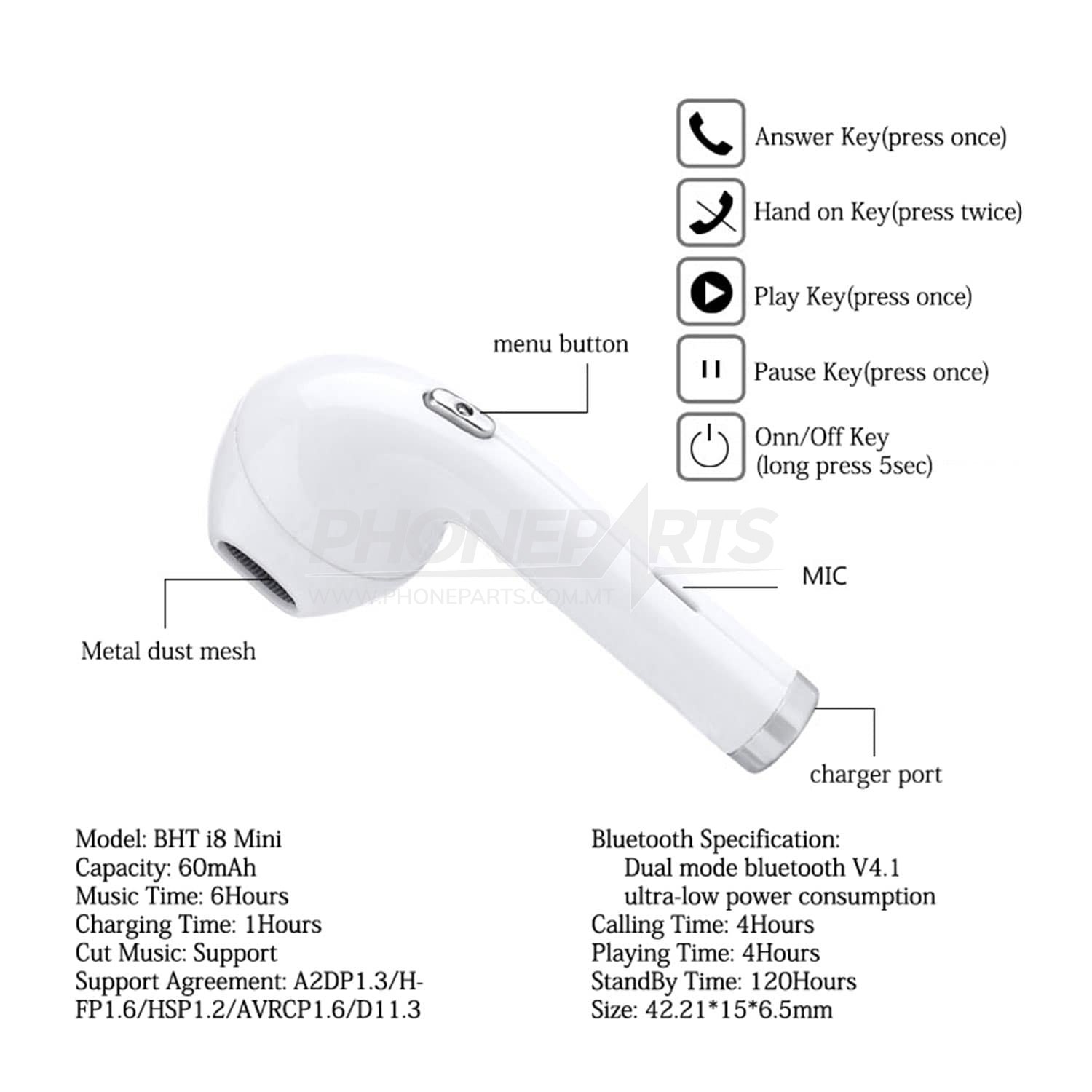 i8 mini wireless music earphone